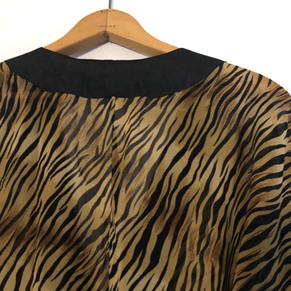 Mileage Tiger Animal Print Satin Sheer Tie Blouse - Picture 7 of 8